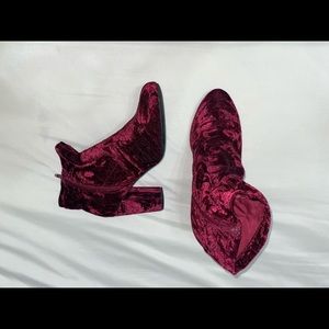 Crushed Velvet Burgundy Booties